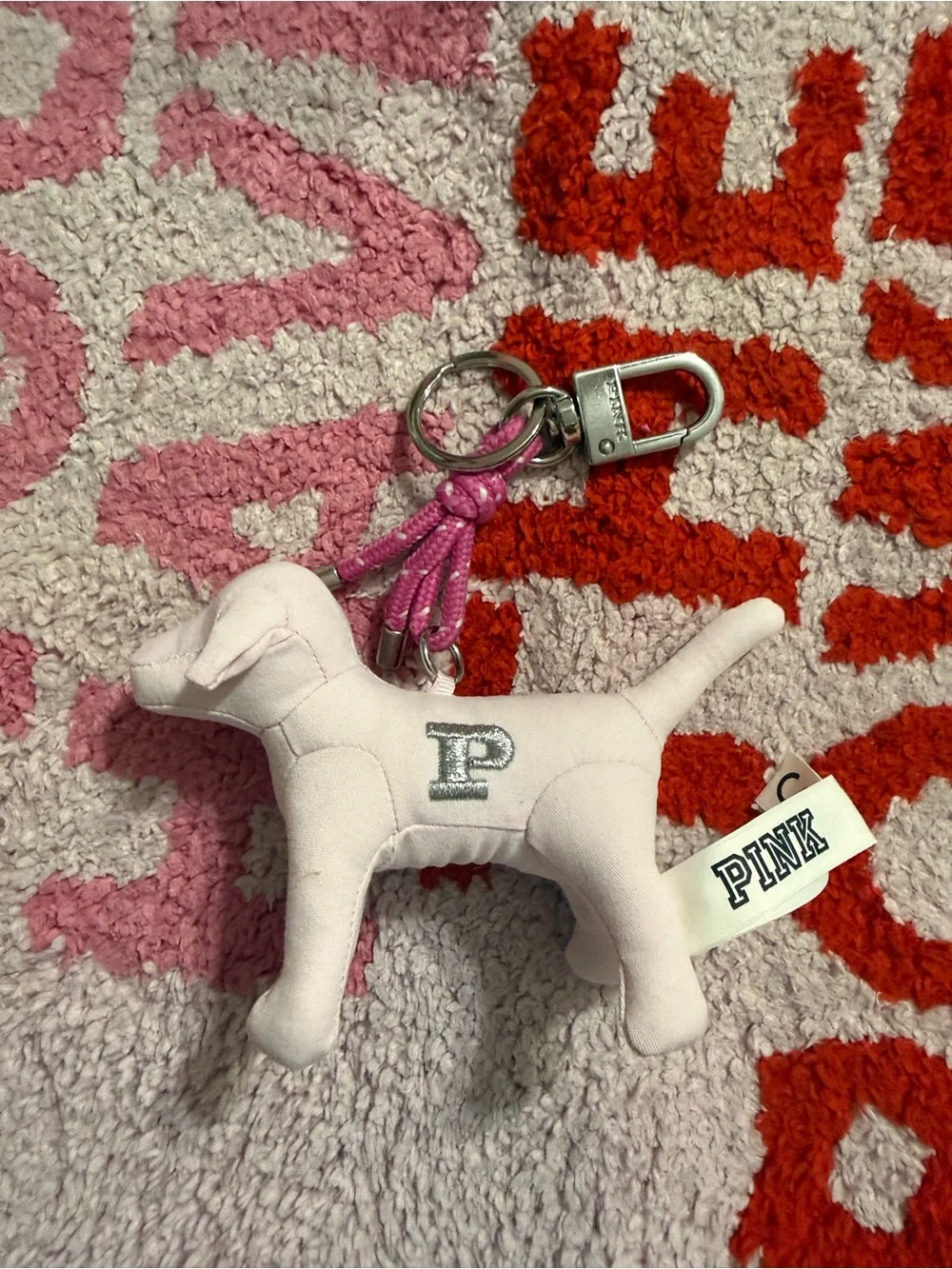 Victoria's Secret Pink Dog Charm Keychain - Light Pink with Silver Hardware